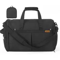 Songmics Schwarze faltbare 50L Sporttasche mit Schuhfach und Nassfach RBF050B101