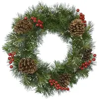 Everlands Weihnachtskranz Beere d50h15 cm grün/weiß (tweekleurig)