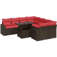 vidaXL 9-tlg. Garten-Sofagarnitur mit Kissen Braun Poly Rattan Akazie