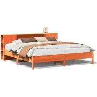 vidaXL Massivholzbett mit Regal ohne Matratze Wachsbraun 200x200 cm