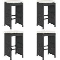 vidaXL Garten-Barhocker mit Kissen 4 Stk. Schwarz Poly Rattan
