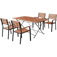 Merxx Gartenmöbelset Schlossgarten 5tlg., 4 Stapelsessel, 1 Tisch 160 x 90 cm - Flachstahl/Eukalyptus