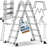 MASKO Leiter Aluminium 6in1 Mehrzweckleiter Anlegeleiter Steh- & Treppenleiter