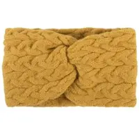 StyleBREAKER Stirnband "Strick Stirnband mit Zopfmuster und Twist Knoten", Damen, gelb (curry), Obermaterial: 100% Polyacryl PAN., Modisch, Mützen Stirnband