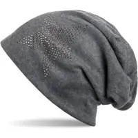 StyleBREAKER Beanie "Warme Beanie Mütze mit Strass Stern", Damen, grau (dunkelgrau, grau), Obermaterial: 50% Viskose CV. 50% Baumwolle CO., Modisch, Mützen Beanie