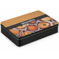 Benza – Keksdose mit Deckel – Rechteckige Keksdose aus Metall – 26 x 19 x 5 cm – Mattschwarz – Keks-Design