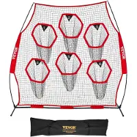 Vevor Fußballtrainer Wurfnetz Übungsnetz (274 x 106 x 243 cm) mit 6 Zieltaschen & tragbarer Aufbewahrungstasche & Gurten, Wurfelziel-Training für die Passgenauigkeit des Quarterbacks, rot