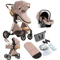 OEM Dreirad-Kinderwagen mit Opfachfunktion - Gepaart für Baby's - Reisebettwagen für Neugeborene - Leicht - Hochlandschaft - Khakifarbe