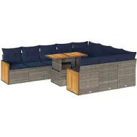 vidaXL 11-tlg. Garten-Sofagarnitur mit Kissen Grau Poly Rattan Akazie