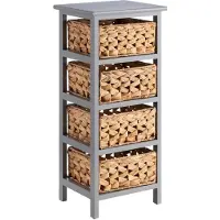 CARO-Möbel Kommode ARBO mit 4 Körben aus Wasserhyazinthe - grau, hochwertiges Paulownia Holz, grau lackiert, mit praktischer Aufbewahrung, ideal für den Flur und schmale Räume