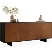 Idimex Sideboard ARTO 180 cm mit 4 Türen, Schwarz/Kastanie Finish - Flurkommode mit großzügigem Stauraum, Fronten aus massivem Kiefernholz, moderne grifflose Optik, erhöhter Stand mit Bodenfreiheit