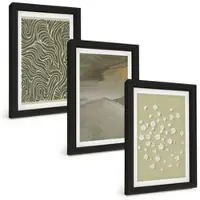 Tulup BILDER SET 3er Set - 20x30 cm Schwarzer Rahmen - Abstrakte florale Wellenmuster