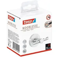 TESA Nooblesse Klebehaken doppelt, Edelstahloptik, inkl. Klebelösung | 1 Stück