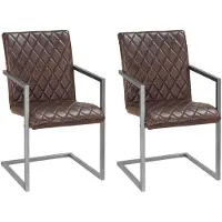 vidaXL Freischwinger 2 Stk. Braun Echtleder