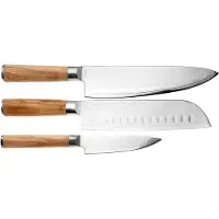 Couteaux de cuisine Eden Eden Sugoi Olive 3-teiliges Messerset, Kochmesser, Santoku und Officemesser