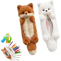 Merkloos Plüsch Etui mit Fuchsmotiv, 2 Stück, mit Reißverschluss, für Jungen und Mädchen