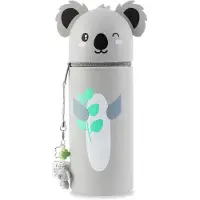 Merkloos Federmäppchen aus Silikon, 2-in-1, grau mit Koala-Blättern, 1 Stück, für Schule und Büro