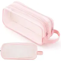 Merkloos Transparente Federtasche, 2 Fächer, 22,5 x 7,5 x 9,5 cm, für Schule und Hobby