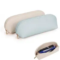 Merkloos 2er Set kleine Leder-Etuis, schmal, für Stifte, beige und hellblau, für Schule und Büro