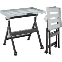 Selius Werkbank mit ausklappbarer Ablagefläche – Tragfähigkeit: 180 kg – Material: Metall, verzinkt – Farbe: Schwarz-Silber – Mobile Werkbank