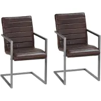 vidaXL Freischwinger 2 Stk. Braun Echtleder