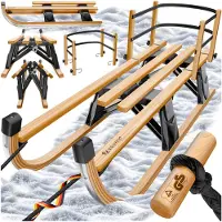 Kesser Holzschlitten Premium Schlitten faltbar Kinder Faltschlitten Kinderschlitten aus Buchenholz inkl. Zugseil Schieber Metallkufen