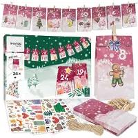 Merkloos Adventskalender zum Selbstbefüllen, Papierbeutel, 2025, Winterdorf-Motiv, für die Weihnachtszeit