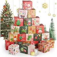 Merkloos Adventskalender 2024, 24 Kraft Papier Geschenkboxen, bunt, für Kinder, Weihnachtsdeko