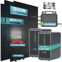 SUNNIVA 1840W Balkonkraftwerk mit 4.48 kWh Speicher Marstek 2x B2500-D, 4x 460W BIFAZIAL FULLBLACK komplett Steckdose, PV Solaranlage + Solarspeicher