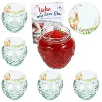 MamboCat 6er Set Frutta Vaso Marmeladenglas 580ml mit Osterfreude Deckel TO82 Rezeptheft