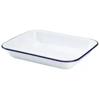 Genware Emaille-Auflaufform, weiß mit blauem Rand - 31 x 25 x 5cm"