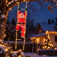 Gartenpirat Weihnachtsmann 120 cm auf Leiter 200 cm mit LED beleuchtet für innen & außen