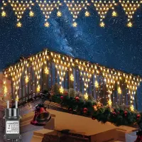 Rosikey 4x0.6M LED Lichtervorhang Weihnachten Sterne Lichterkette Fenster Weihnachten Warmweiß Sternenvorhang 8 Modi Weihnachtsbeleuchtung Party Garten Deko