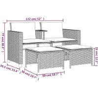 vidaXL Gartensofa 2-Sitzer mit Tisch und Hockern Braun Poly Rattan