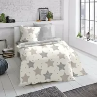 TRAUMSCHLAF Biber Wendebettwäsche Sterne beige 140x220 cm + 70x90 cm - beige;grau