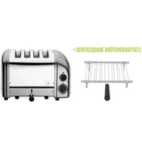 Dualit Classic Toaster Premium 4-Schlitz inkl. Gratis Brötchenaufsatz Metallic-Silber
