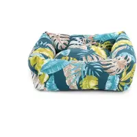 Record - Bett für Hunde und Katzen Monstera aus Baumwolle, Farbe: Blau, 60 x 45