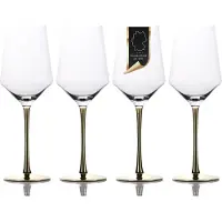 Intirilife 4x Wein Glas mit goldfarbenem Stiel - 380 ml Füllmenge - Rotwein Weißwein Glas Kelch Kristallglas stoßfest
