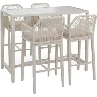 Mendler Set Bartisch + 4x Barhocker MCW-P91, Barstuhl Stehtisch, Outdoor Sitzpolster Seilgeflecht Metall creme
