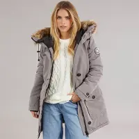 Brave Soul Damen - Jacobs Kunstpelz-Parka-Mantel - Grau