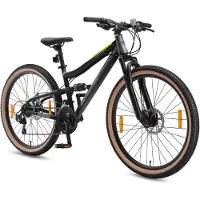 Bikestar Fully Mountainbike 26 Zoll | 15 Zoll Rahmen, 21 Gang Shimano Schaltung, Scheibenbremse | Schwarz