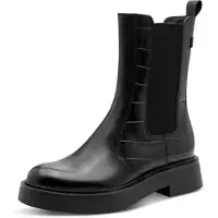Tamaris Chelseaboots , Damen, Gr. 36, wärmend, schwarz, Elastischer Einsatz, Leder, Reptilienprägung, unifarben, Schuhe Chelseaboots, Blockabsatz, Stiefelette mit Touch it-Ausstattung, Topseller