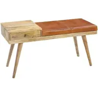 KADIMA DESIGN Sitzbank – Ziegenleder/Massivholz, 100x52x38 cm, Braun, mit Stauraum