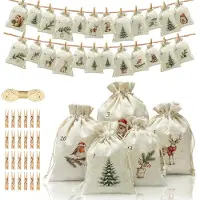 Dripio Adventskalender zum Befüllen, 24 weiße Stoffbeutel, 20x15 cm