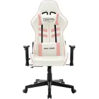Markenlos Gaming-Stuhl aus weißem und rosafarbenem Kunstleder mit dicker Polsterung, hoher Rückenlehne, Höhenverstellung, zwei Kissen, fünf Rollen und einer maximalen Belastung von 110 kg