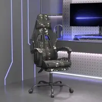 Markenlos Ergonomischer Spielstuhl mit Fußstütze, Drehfunktion und schwarzem Tarnmuster aus Kunstleder, verstellbarer Rückenlehne und Sitzhöhe, maximal 110 kg