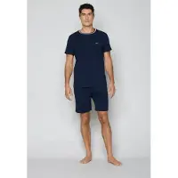 JOOP! Pyjama JOOP, Herren, Gr. M, blau, Jersey, Obermaterial: 95% Baumwolle, 5% Elasthan, bequem kurz, Rundhals, Homewear-Sets Pyjama, aus Baumwollmischung, in Jersey-Qualität, mit geradem Bein