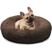 Bluzelle Orthopädisches Hundebett Mittlere Hunde, 70cm Donut Kissen Waschbar Memory Foam Rund Hundekorb Plüsch Kuschelig Coffee