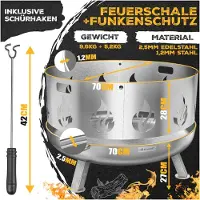 Kesser Feuerschale Feuerkorb Edelstahl/Stahl 2,5mm, inkl. Feuerhaken 42cm & 2 Griffe