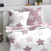 TRAUMSCHLAF Biber Bettwäsche Sterne lila 140x220 cm + 70x90 cm - lila;pink